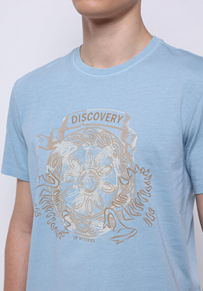 Image de T-shirt À Manches Courtes Bleu Regular Fit Droit Homme