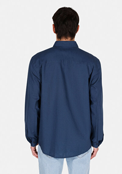 Image de Chemise À Manches Longues Marine Regular Fit Droit Lin Homme