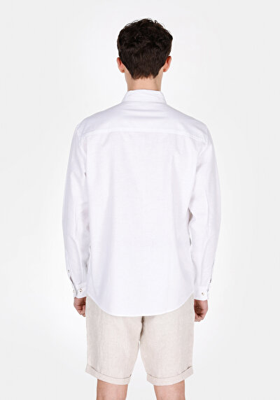 Image de Chemise À Manches Longues Blanc Regular Fit Droit Lin Homme