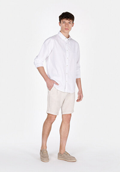 Image de Chemise À Manches Longues Blanc Regular Fit Droit Lin Homme