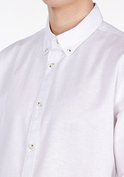 Image de Chemise À Manches Longues Blanc Regular Fit Droit Lin Homme