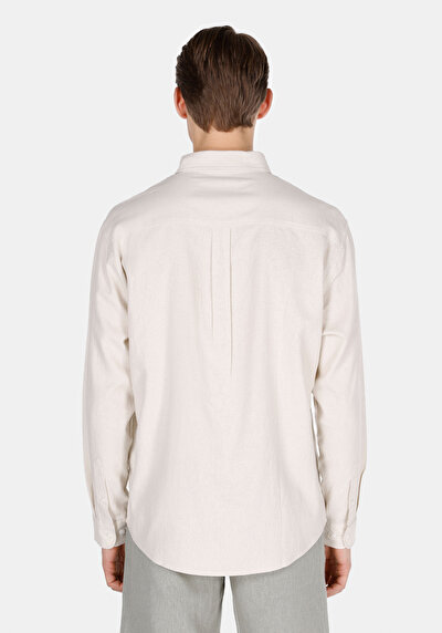 Image de Chemise À Manches Longues Beige Relaxed Fit Droit Lin Homme