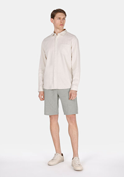 Image de Chemise À Manches Longues Beige Relaxed Fit Droit Lin Homme