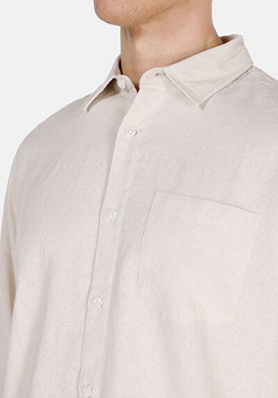 Image de Chemise À Manches Longues Beige Relaxed Fit Droit Lin Homme