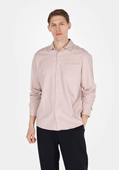 Image de Chemise À Manches Longues Rose Relaxed Fit Droit Lin Homme