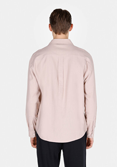 Image de Chemise À Manches Longues Rose Relaxed Fit Droit Lin Homme