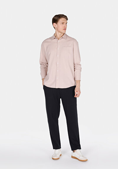 Image de Chemise À Manches Longues Rose Relaxed Fit Droit Lin Homme