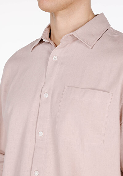 Image de Chemise À Manches Longues Rose Relaxed Fit Droit Lin Homme