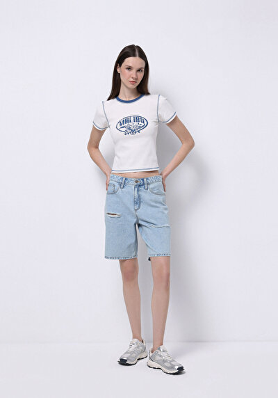 Image de T-shirt À Manches Courtes Blanc Slim Fit Imprimé Femme