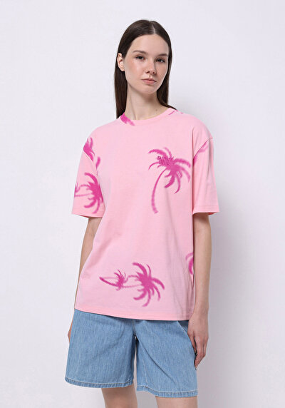 Image de T-shirt À Manches Courtes Rose Regular Fit Imprimé Femme