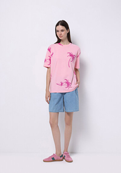 Image de T-shirt À Manches Courtes Rose Regular Fit Imprimé Femme