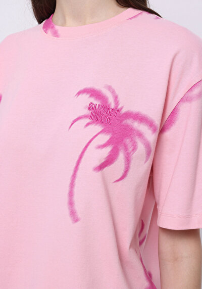Image de T-shirt À Manches Courtes Rose Regular Fit Imprimé Femme
