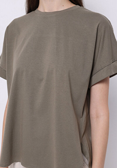 Image de T-shirt À Manches Courtes Kaki Regular Fit Droit Femme
