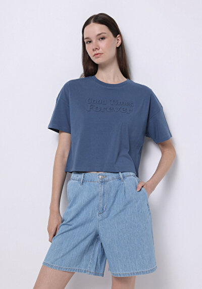 Image de T-shirt À Manches Courtes Bleu Regular Fit Imprimé Femme