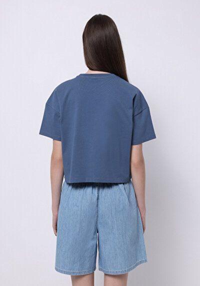 Image de T-shirt À Manches Courtes Bleu Regular Fit Imprimé Femme