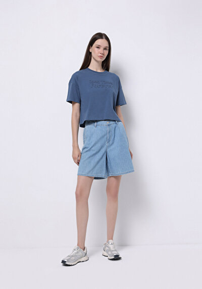 Image de T-shirt À Manches Courtes Bleu Regular Fit Imprimé Femme