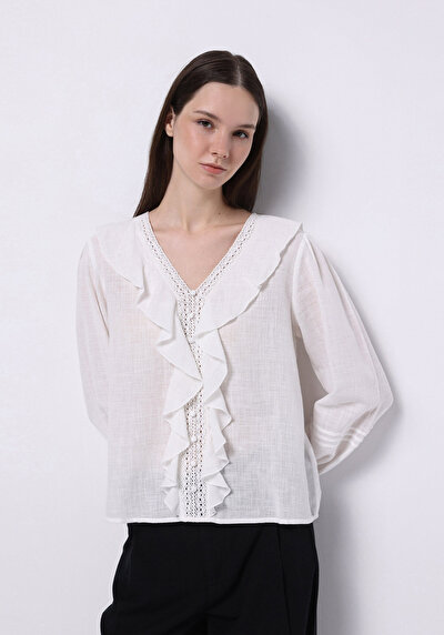 Image de Chemisier À Manches Longues Blanc Regular Fit Femme