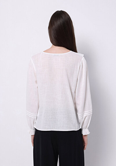 Image de Chemisier À Manches Longues Blanc Regular Fit Femme