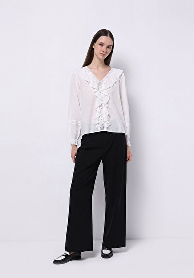 Image de Chemisier À Manches Longues Blanc Regular Fit Femme