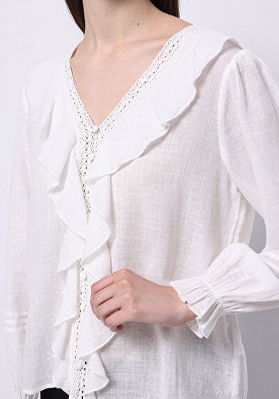 Image de Chemisier À Manches Longues Blanc Regular Fit Femme