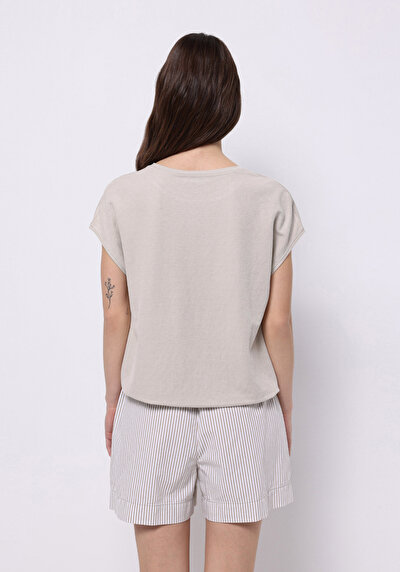 Image de Blouse À Manches Courtes Beige Regular Fit Manches Courtes Femme