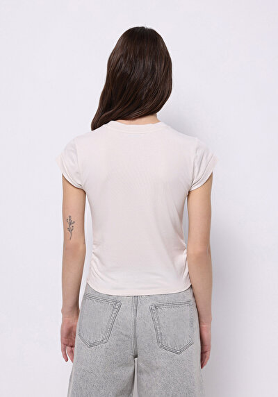 Image de Blouse À Manches Courtes Ecru Slim Fit Manches Courtes Femme