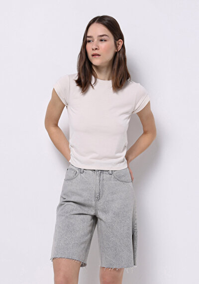 Image de Blouse À Manches Courtes Ecru Slim Fit Manches Courtes Femme