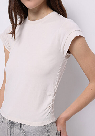Image de Blouse À Manches Courtes Ecru Slim Fit Manches Courtes Femme