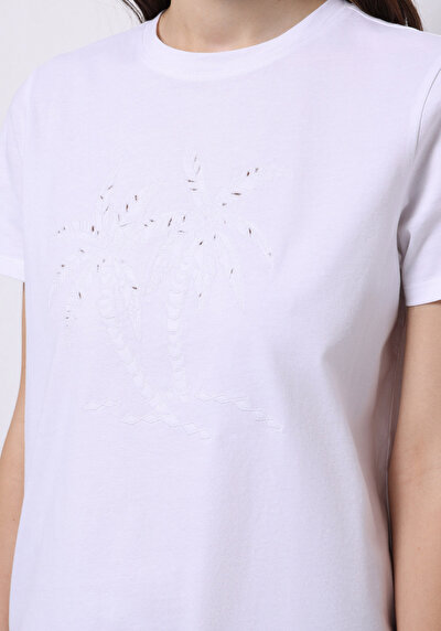 Image de T-shirt À Manches Courtes Blanc Regular Fit Brodé Femme
