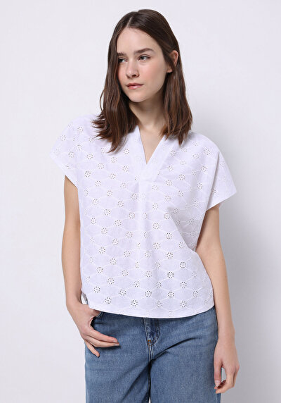 Image de Blouse À Manches Courtes Blanc Regular Fit Manches Courtes Femme