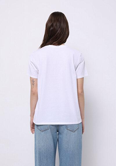 Image de T-shirt À Manches Courtes Blanc Regular Fit Imprimé Femme
