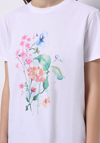 Image de T-shirt À Manches Courtes Blanc Regular Fit Imprimé Femme