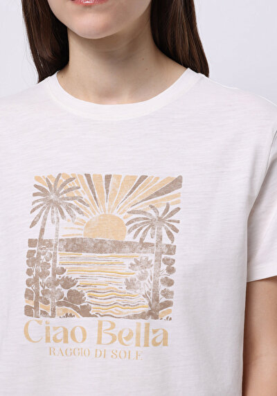 Image de T-shirt À Manches Courtes Blanc Regular Fit Imprimé Femme