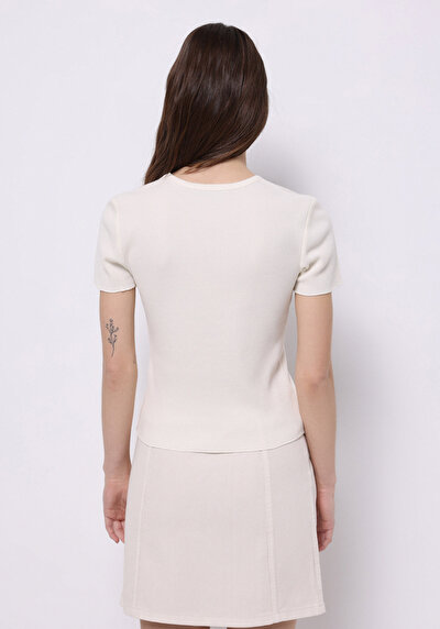 Image de T-shirt À Manches Courtes Ecru Slim Fit Imprimé Femme