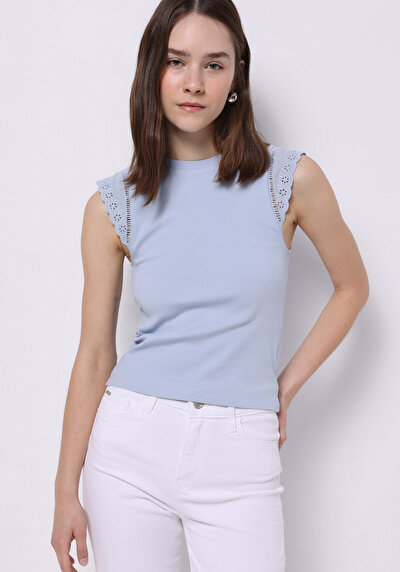 Image de Blouse À Manches Courtes Bleu Slim Fit Manches Courtes Femme
