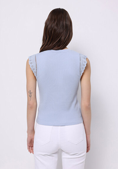 Image de Blouse À Manches Courtes Bleu Slim Fit Manches Courtes Femme