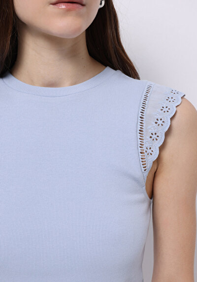 Image de Blouse À Manches Courtes Bleu Slim Fit Manches Courtes Femme