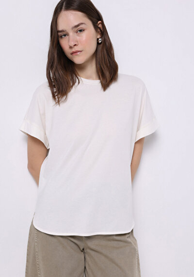 Image de T-shirt À Manches Courtes Ecru Regular Fit Droit Femme