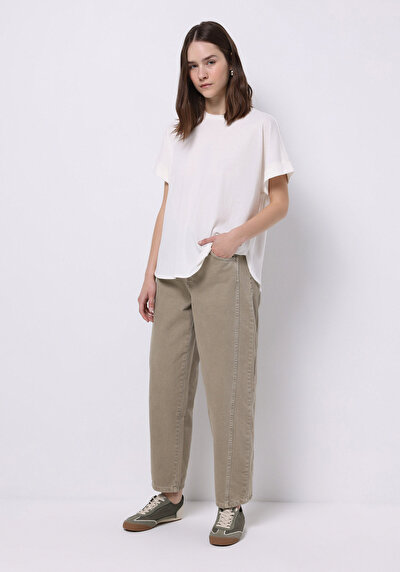 Image de T-shirt À Manches Courtes Ecru Regular Fit Droit Femme