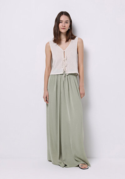 Image de Pantalon Vert Wide Leg High Rise En Satin Regular Fit Femme