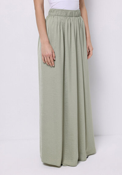 Image de Pantalon Vert Wide Leg High Rise En Satin Regular Fit Femme