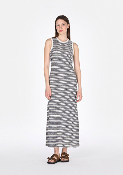 Image de Robe Marine Slim Fit Sans Manches Maxi Côtelé Femme