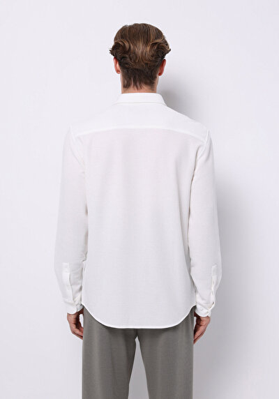 Image de Chemise À Manches Longues Blanc Regular Fit Droit Ratière Homme