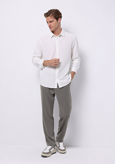 Image de Chemise À Manches Longues Blanc Regular Fit Droit Ratière Homme