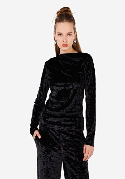 Image de T-shirt À Manches Longues Noir Slim Fit  Femme