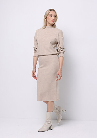 Image de Jupe Beige Slim Fit Droit Côtelé Mdi Femme