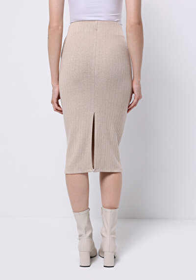 Image de Jupe Beige Slim Fit Droit Côtelé Mdi Femme