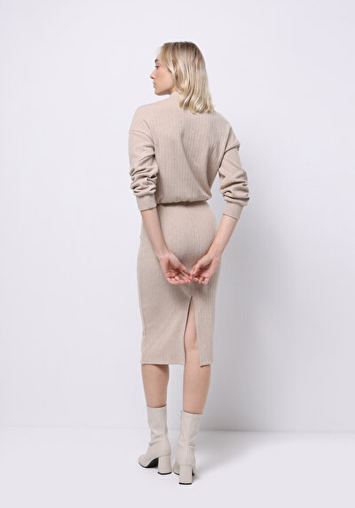 Image de Jupe Beige Slim Fit Droit Côtelé Mdi Femme