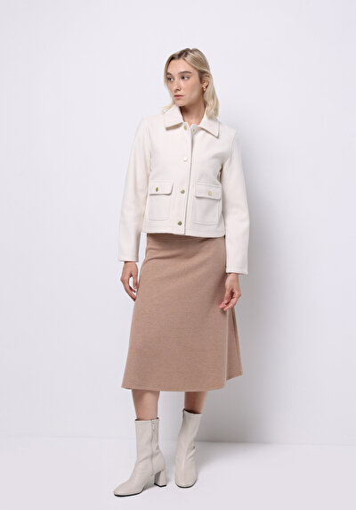 Image de Jupe Beige Regular Fit Droit Mdi Femme