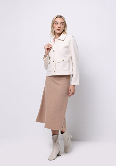 Image de Jupe Beige Regular Fit Droit Mdi Femme